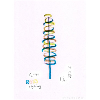 Sculpture 3: Cypress lighting tree design concept sketch